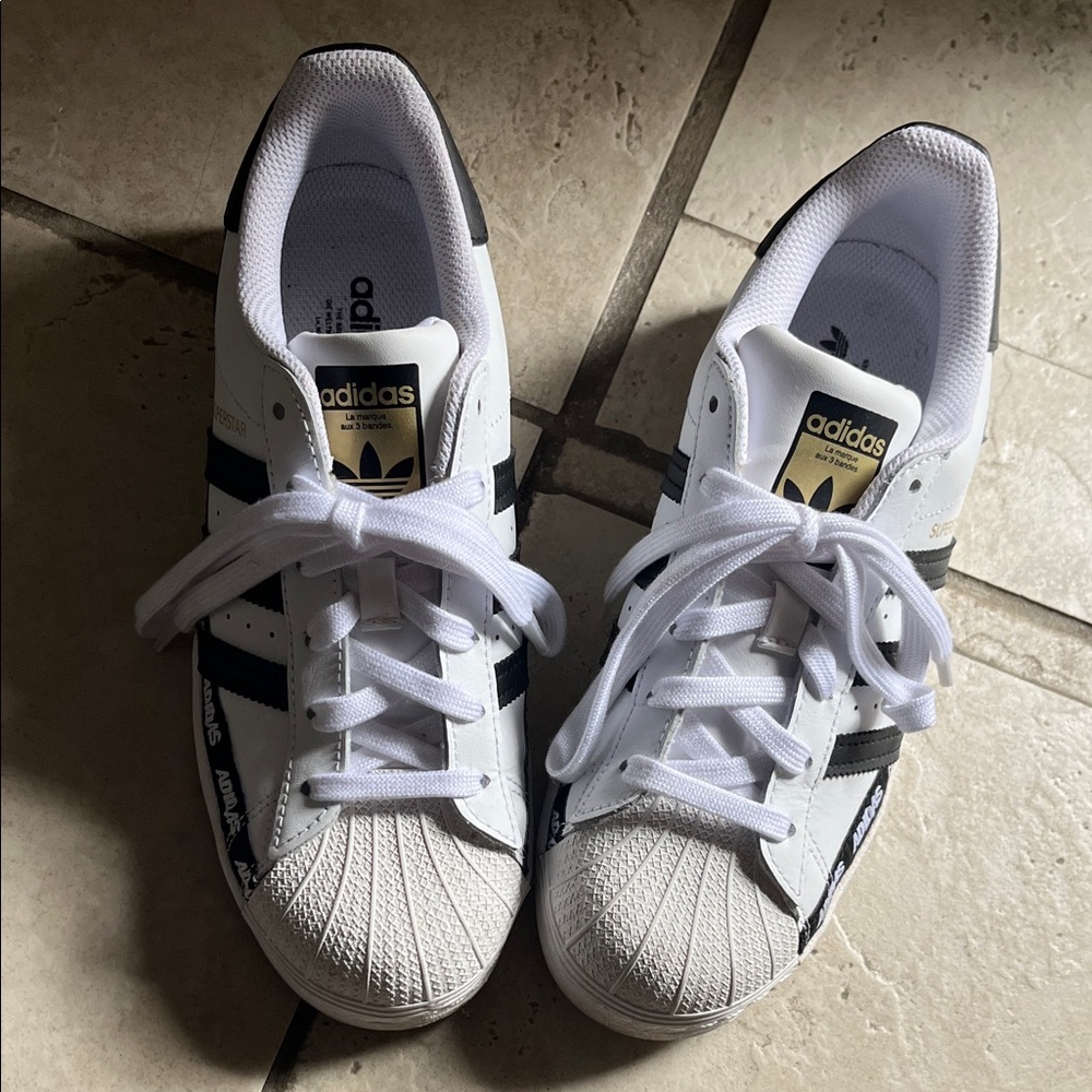 Adidas Kids White and Black Shell Toe Sneakers